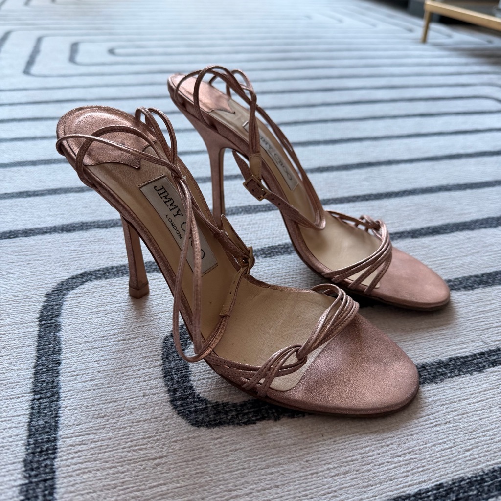Jimmy Choo Strappy Rose Gold Stiletto Heel Size 37